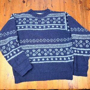 Vtg United Colors of Benetton Mens M/L Wool Fair Isle Sweater Blue Made in Italy